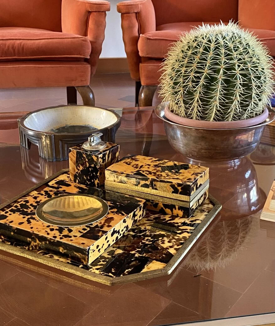 Smoking Set, Plateau En Laiton Et Bois, Cendrier, Briquet De Table Et Boîte à Cigares, Italie 1970 6 Smoking Set, Plateau En Laiton Et Bois, Cendrier, Briquet De Table Et Boîte à Cigares, Italie 1970 – Image 4