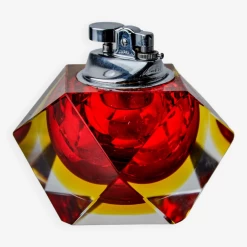 Briquet Sommerso Rouge Et Jaune Par Seguso, Verre Facetté, Murano, Italie, 1970