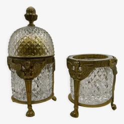 Briquet Et Cendrier En Cristal Taillé En Pointe De Dimant