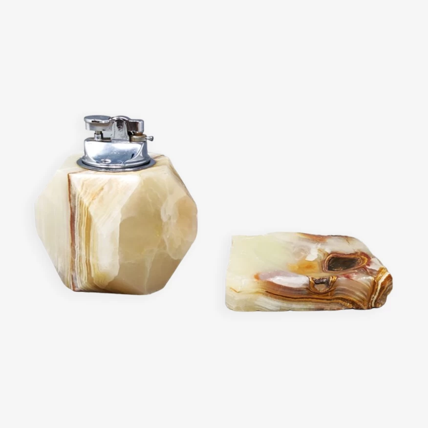 Cendrier Et Briquet En Onyx, Fabriqué En Italie, 1960 5 Cendrier Et Briquet En Onyx, Fabriqué En Italie, 1960 – Image 3