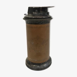 Briquet De Table En Métal Argenté Et Cuir