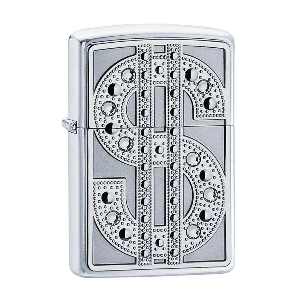 Zippo Briquet Dollar Chrome Poli Avec Cristaux 3 Zippo Briquet Dollar Chrome Poli Avec Cristaux